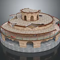 Circular Multi tiered Stone Architectural Structure With Arched Windows And Balconies 3d model