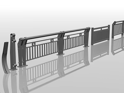 Sturdy Modern Metal Railing Structure With Horizontal Bars And Reflective Surface 3d model