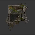 Old Stone House Ruin With Broken Walls Wooden Beams And Scattered Debris