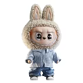 Plush Stuffed Doll with Rabbit Ears Fluffy Material Striped Shirt and Jeans in Three Sizes
