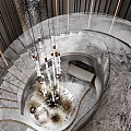 Modern Luxury Staircase Design With Glass Handrail Marble Steps And Crystal Chandelier