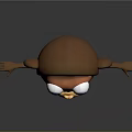 Cartoon Monkey Character 3D Model With Big Eyes Brown Body Black Shorts And Outstretched Arms