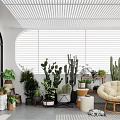 Villa Balcony With Lush Plants And Wooden Furniture Under Lattice Roof