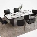 Modern Rectangular Dining Table Set With Marble Top And Six Black Metal Leg Chairs 3d model