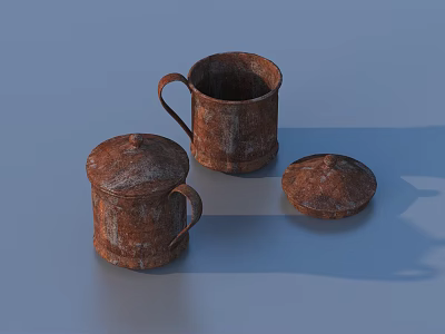Vintage Rustic Metal Household Containers With Lids And Handles Design 3d model