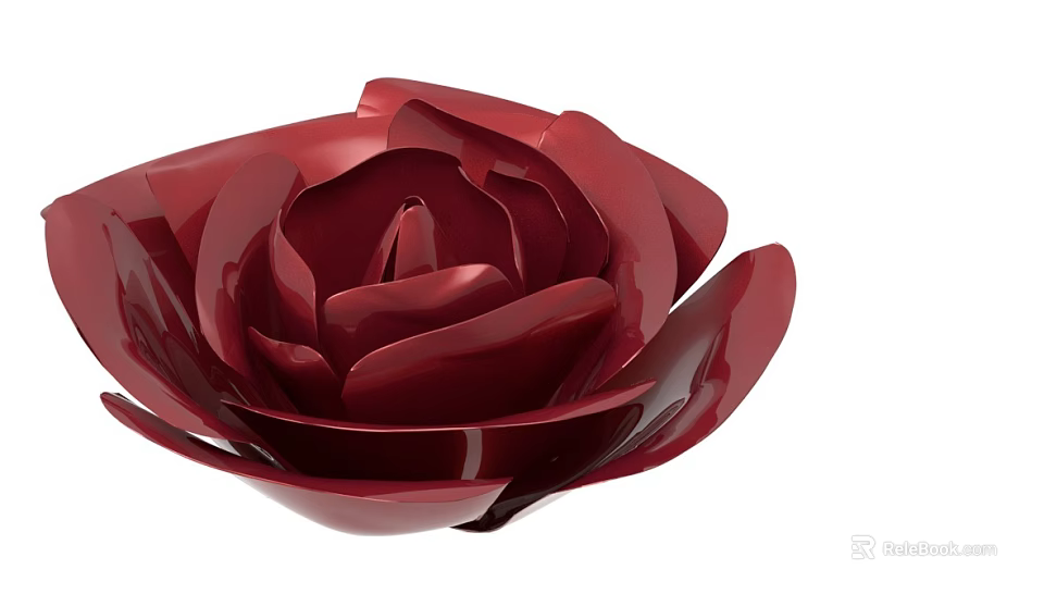 Red Rose Decorative Ornament With Shiny Layered Petals And Glossy Surface 3d model 