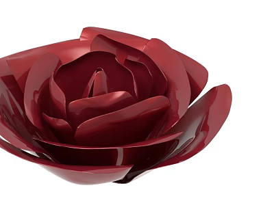Red Rose Decorative Ornament With Shiny Layered Petals And Glossy Surface 3d model