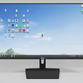 Flat Screen Computer Monitor Showing Desktop With Various App Icons And Blue Sky Background