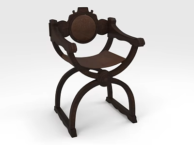 Classic Wooden Single Chair With Intricate Carved Details And Dark Finish 3d model