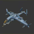 Blue Sci Fi Aircraft Model With Futuristic Design And Multiple Wings
