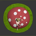 Fairy Sitting On Red Mushroom With White Spots And Small Mushroom On Green Grass Base