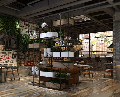 Industrial LOFT Restaurant Western Restaurant Beverage Store Bar 3d model