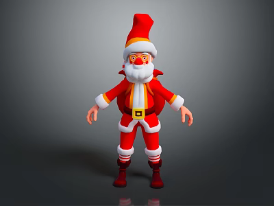 Cartoon Santa Claus 3D Model In Red Outfit With White Beard And Gift Bag 3d model