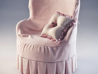 Pink Single Armchair with Ruffled Skirt and Soft Fabric Upholstered Decorative Bow Cushion 3d model