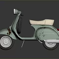 Vintage Light Green Scooter with Cream Seat and Spare Tire Rust on Dark Background Reflection