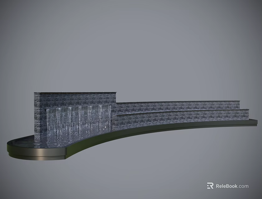 Modern Gray Brick Water Feature Wall With Curved Base And Flowing Water 3d model 