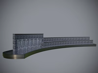 Modern Gray Brick Water Feature Wall With Curved Base And Flowing Water 3d model