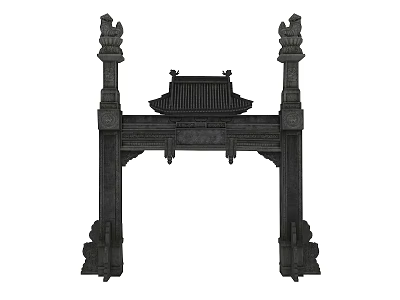 Traditional Chinese Paifang Ancient Architectural Structure With Stone Pillars And Carved Roof Ornaments 3d model