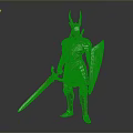 A Man in Horned Helmet and Metallic Armor Holding Long Sword and Shield
