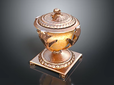 Ornate Golden Sculpture Carving With Intricate Details Decorative Lid And Square Base 3d model