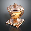 Ornate Golden Sculpture Carving With Intricate Details Decorative Lid And Square Base