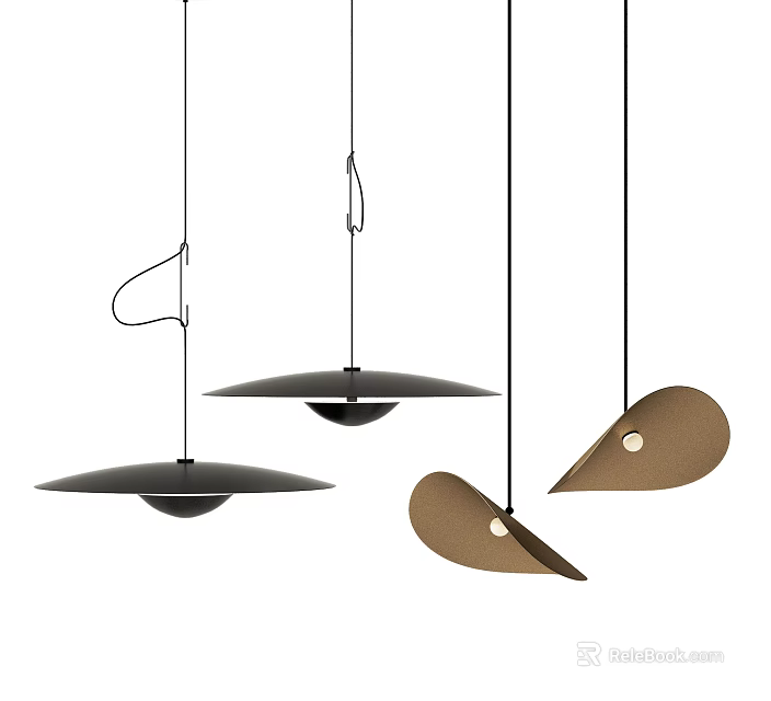 Modern Pendant Lights With Different Shapes And Sleek Black Brown Contemporary Design 3d model