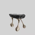 Modern Textured Black Top Side Table with Gold Drip Shaped Legs