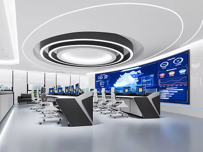 Hi tech Monitoring Room With Large Screens And Modern Setup 3d model