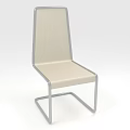 Stylish Modern Single Chair With Silver Metal Frame And Beige Upholstered Seat