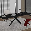 Modern Desk and Chair Set with Metal Frame in Study Room with Laptop and Books