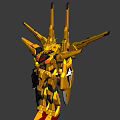 Golden Mecha Robot Design With Winged Armor And Weapon Components 3d model