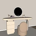 Modern Minimalist Vanity Table With Round Mirror Cosmetics Drawers Chair And Green Plant