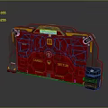 Red Sector Caution Door With Metal Frame Yellow Warning Stripes And Futuristic Design