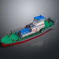 Small Work Vessel With Blue Top White Body Green Deck And Red Bottom