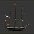Classic Sailing Ship Model With Multiple Masts Red Flag And Intricate Rigging Details
