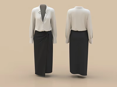 White Shirt with Black Long Skirt Fashion Design Front and Back Views 3d model