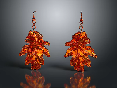 Leaf Shaped Orange Earrings with Metal Hooks and Shiny Surface Fashion Accessories 3d model