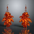 Leaf Shaped Orange Earrings with Metal Hooks and Shiny Surface Fashion Accessories