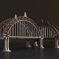 Double Arch Bridge Design With Metal Frames Stone Pillars And Decorative Tops 3d model