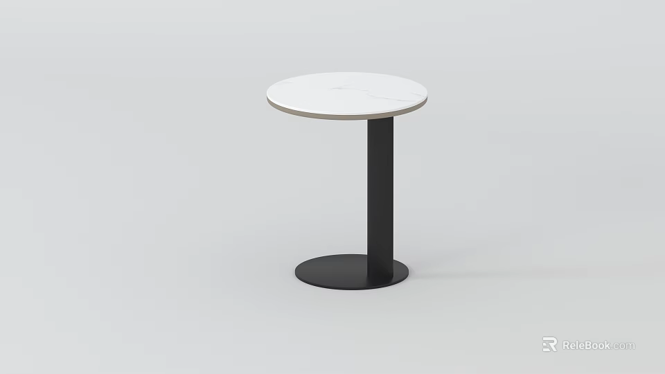 Modern Round Coffee Table With White Marble Top And Black Base 3d model