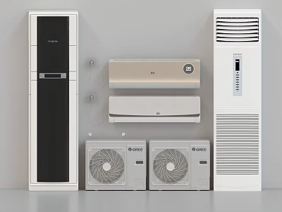 Different Models of Air Conditioners and Fans Including Standing Wall Mounted Units 3d model