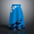 Elegant Blue Skirt With White Floral Pattern Asymmetric Hem And Button Details