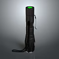 Black Tactical Flashlight With Green LED Light And Wrist Lanyard Design