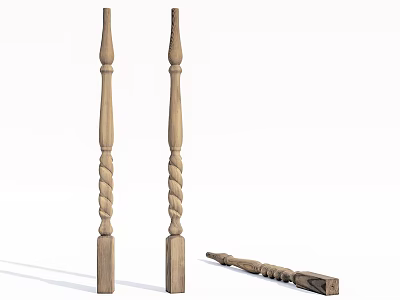 Stone Wood Crafted Staircase Balusters With Spiral Carved Design Details 3d model