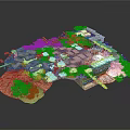 Detailed Modern Terrain Model With Ancient Ruins Stones And Lush Green Vegetation