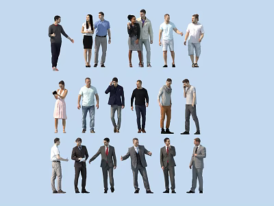 Diverse Group Of People With Various Poses And Different Attire Styles 3d model