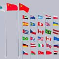 Colorful National Flags From Various Countries Waving On Flagpoles In A Row