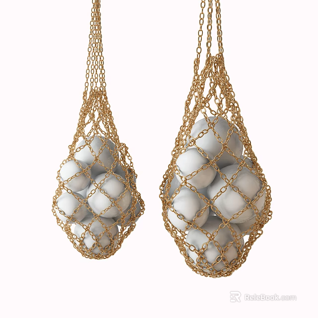 Elegant Golden Mesh Chandeliers With White Spheres And Decorative Elements 3d model 