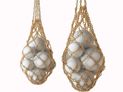 Elegant Golden Mesh Chandeliers With White Spheres And Decorative Elements 3d model