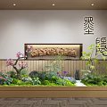 Indoor Landscape Design With Green Plants Rockery Pink Flowers And Calligraphy Decor
